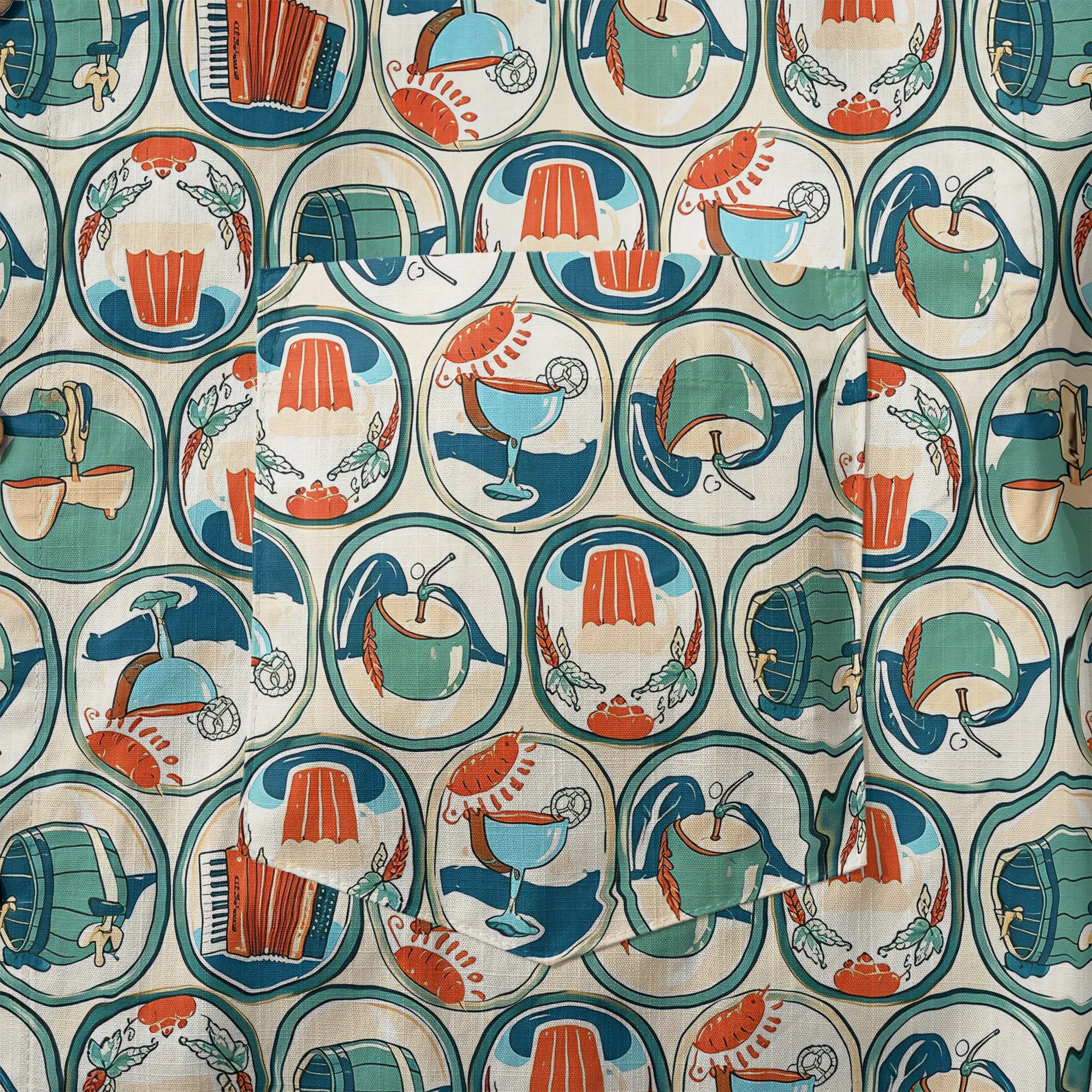 LeosWare® Men's Hawaiian Shirt Short Sleeve Button-up 100% Cotton Aloha Beer Festival Oval Motif By Ann