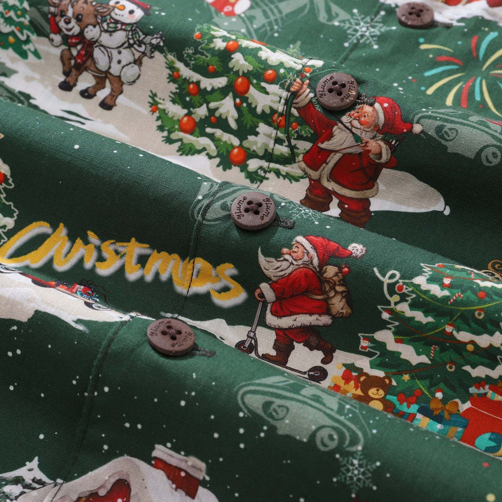 Christmas Gift Men's Hawaiian Shirt A Christmas Eve Snow Print Cotton Camp collar Short Sleeve Aloha Shirt By Sherry
