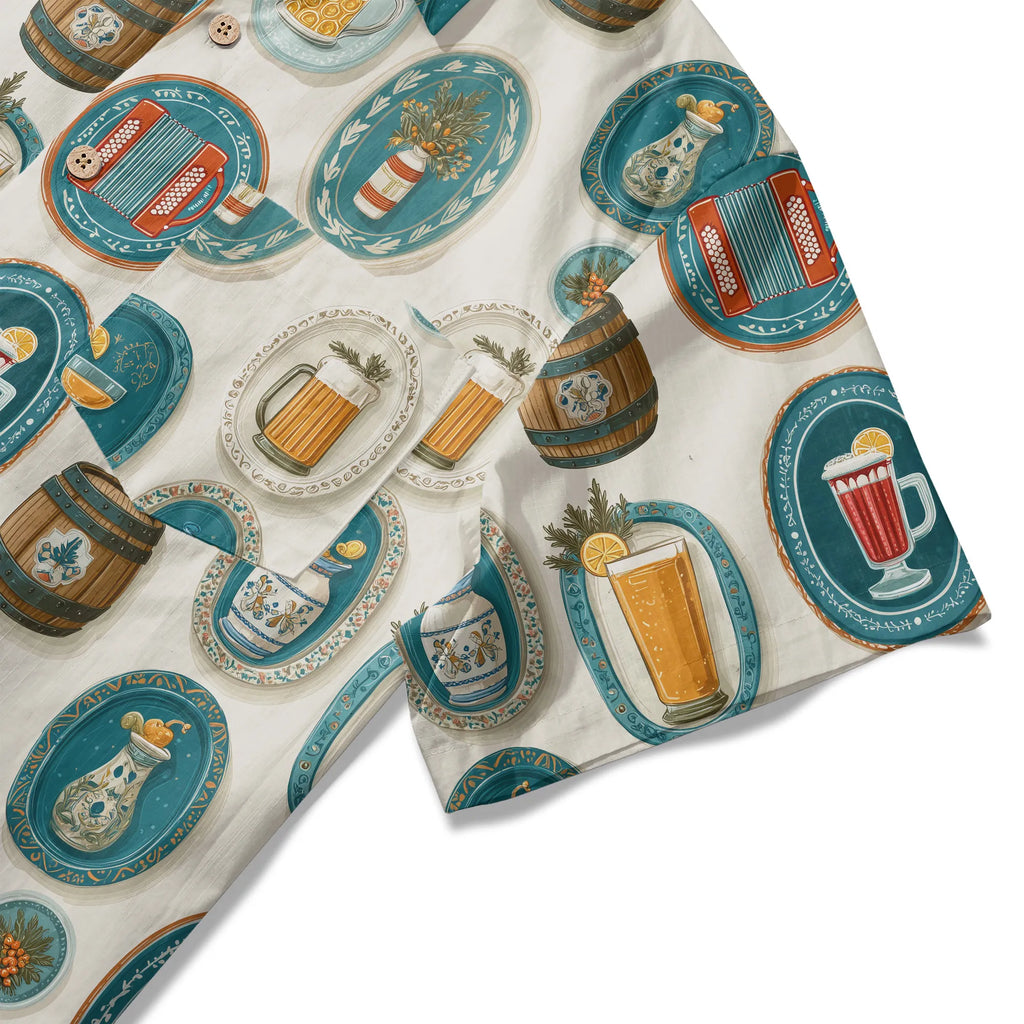LeosWare® Men's Hawaiian Shirt Short Sleeve Button-up 100% Cotton Aloha Beer Festival Keepsake Plate By Ann