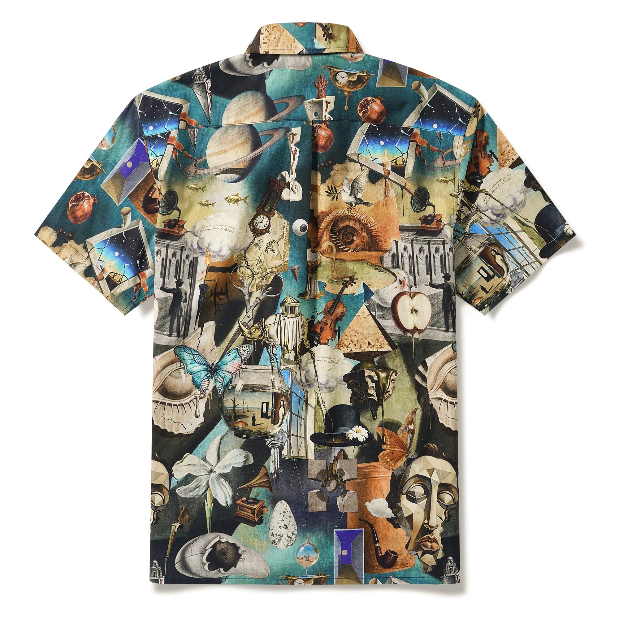 Men's Hawaiian Shirt Short Sleeve Button-down 100% Cotton Blue Aloha Hyperreal Dreamscapes Art By Mo