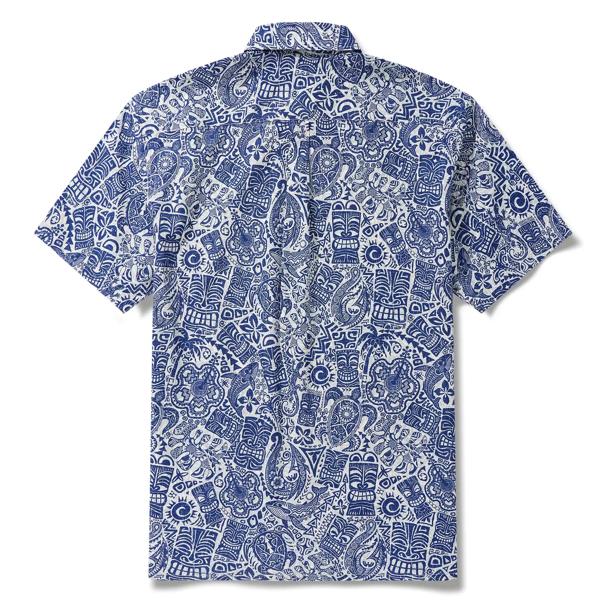 Men's Hawaiian Shirt Short Sleeve Button-down 100% Cotton Blue Aloha Tiki Retro Totem By Cigar