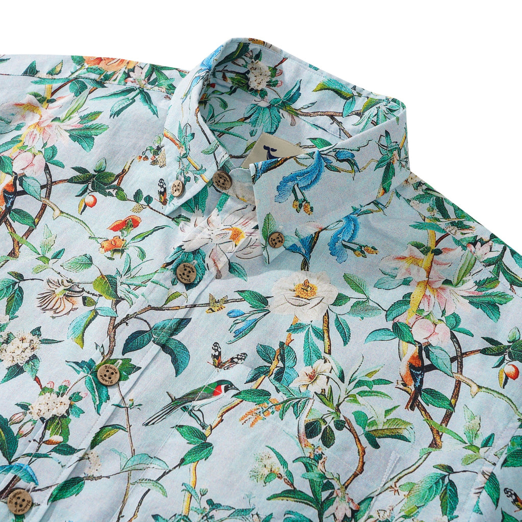 Men's Hawaiian Shirt Short Sleeve Button-down 100% Cotton Green Aloha Hawaiian Nature's Whisper By Yakima