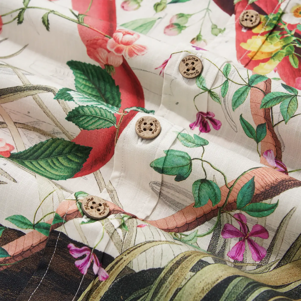 Men's Hawaiian Shirt Short Sleeve Button-down 100% Cotton Flower Floral Aloha Flamboyant Flamingo Blooms By Mo