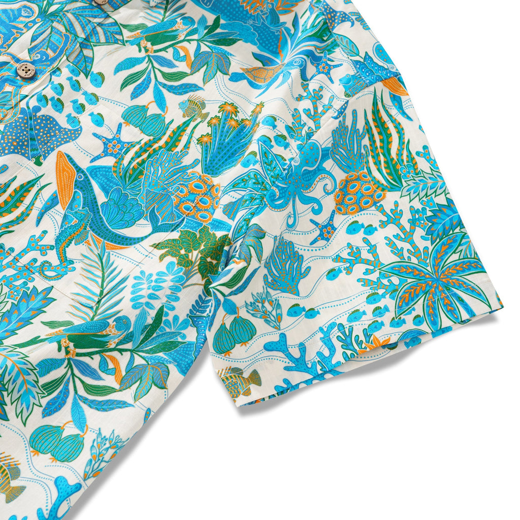 Men's Hawaiian Shirt Short Sleeve Button-down 100% Cotton Blue Aloha Fantasy Paradise By Huan huan