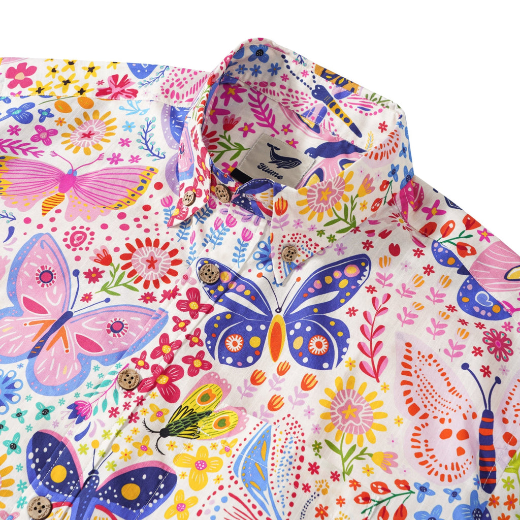 Men's Butterfly Hawaiian Shirt Short Sleeve Button-down 100% Cotton Art Shirt By Cigar