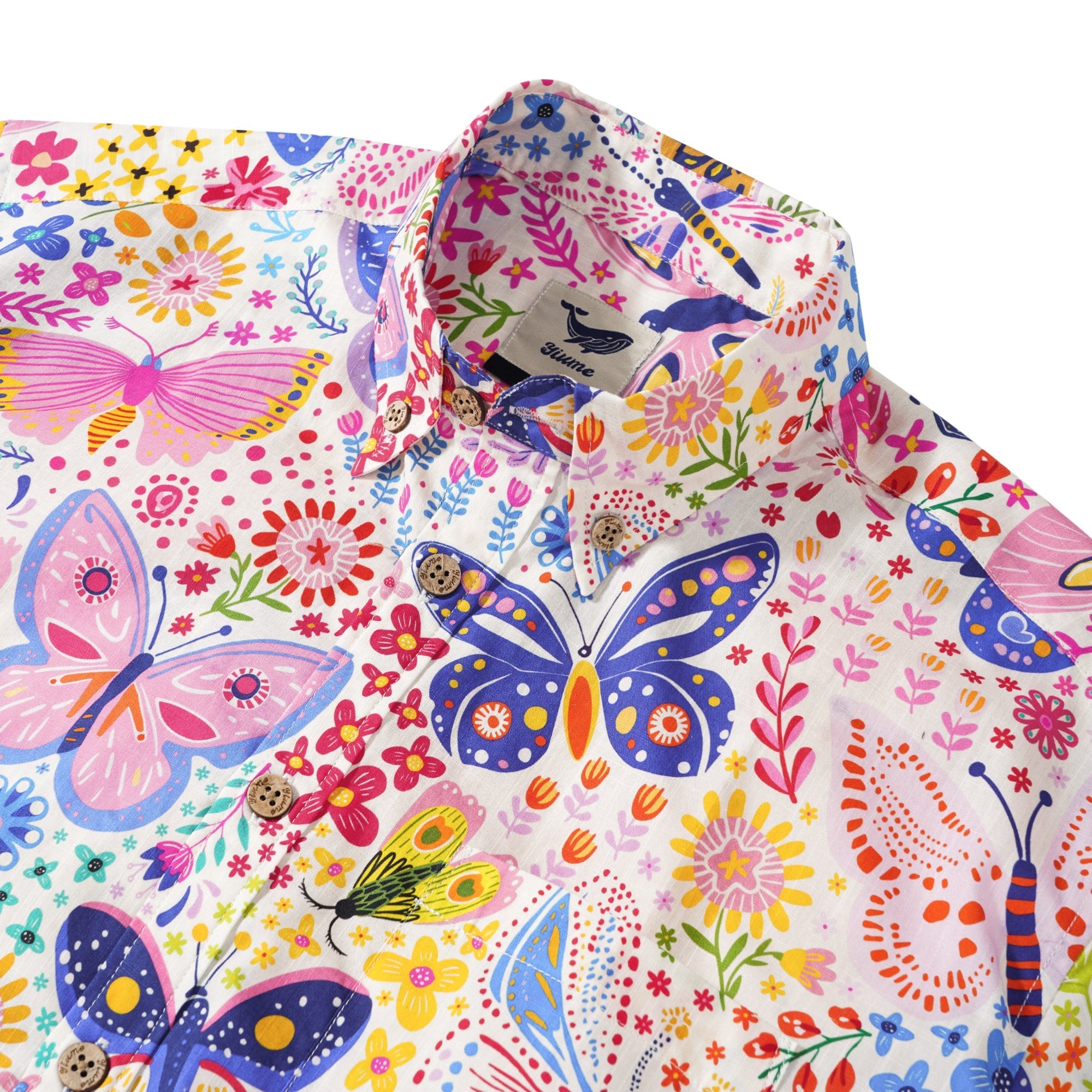 Men's Butterfly Hawaiian Shirt Short Sleeve Button-down 100% Cotton Art Shirt By Cigar