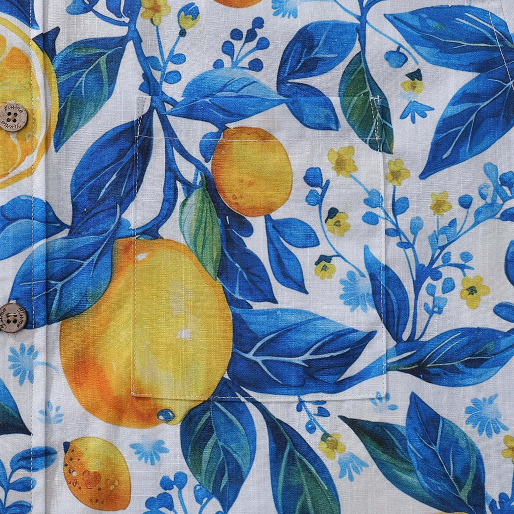Yiume Hawaiian Shirt For Men Button-down Lemon Shirt Short Sleeve 100% Cotton Shirt Summer Lemon By Sun
