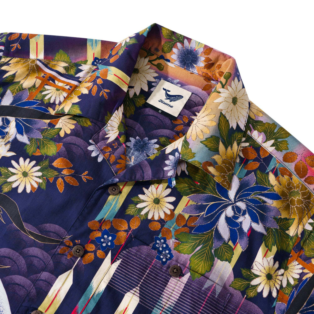Japanese ukiyo-e Hawaiian Shirt 100% Cotton Men's Aloha Short Sleeve Camp Collar Wave Shirt Eastern Inspired Rooster By Zeke