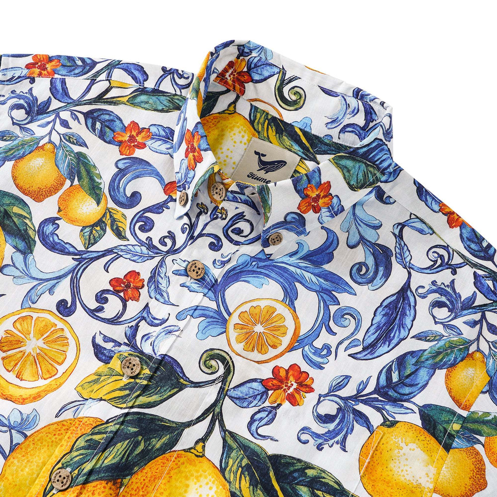 Men's Vintage Blue Hawaiian Shirt Sicily Lemon Shirt Short Sleeve Button-down Tropical Shirt By Mo