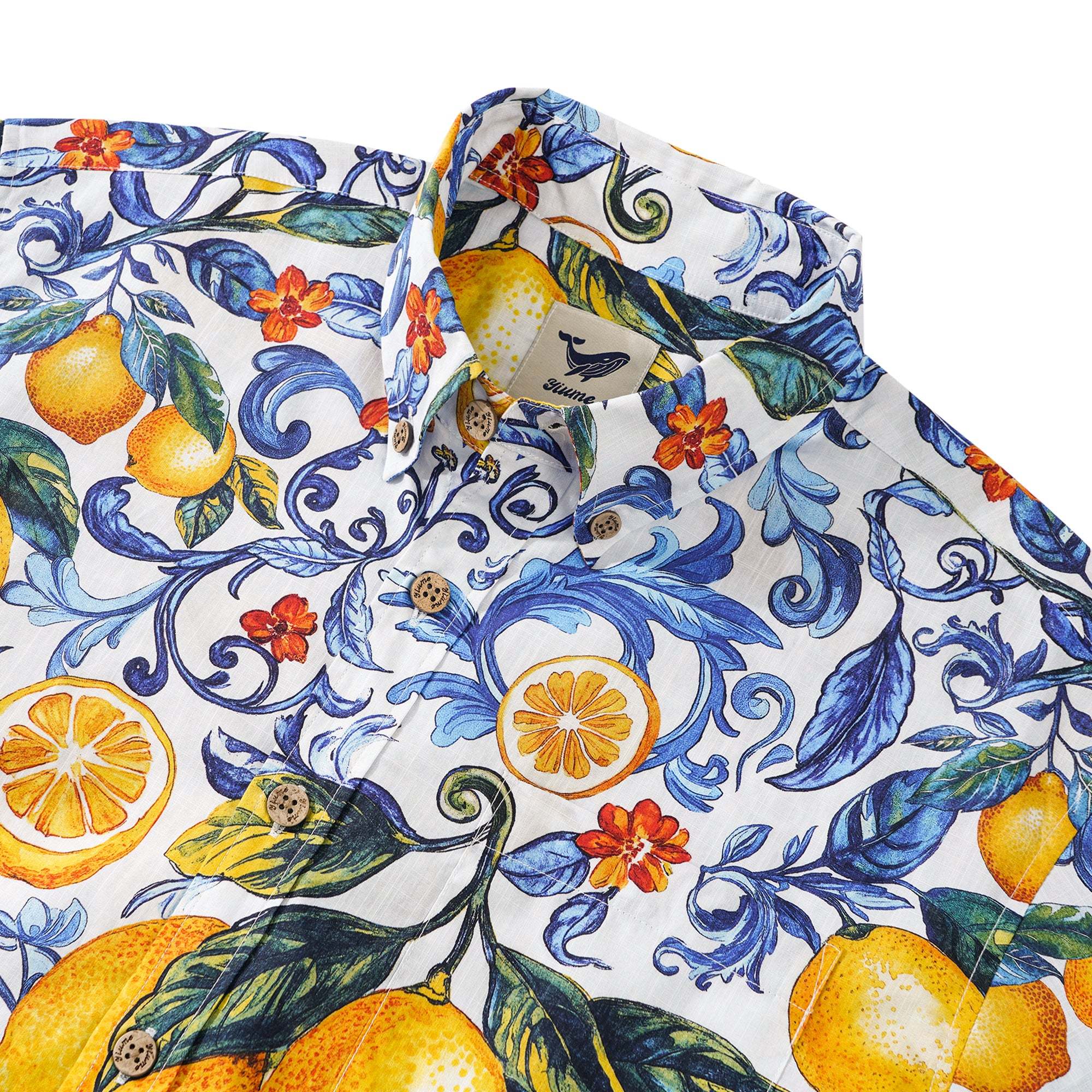 Men's Vintage Blue Hawaiian Shirt Sicily Lemon Shirt Short Sleeve Button-down Tropical Shirt By Mo