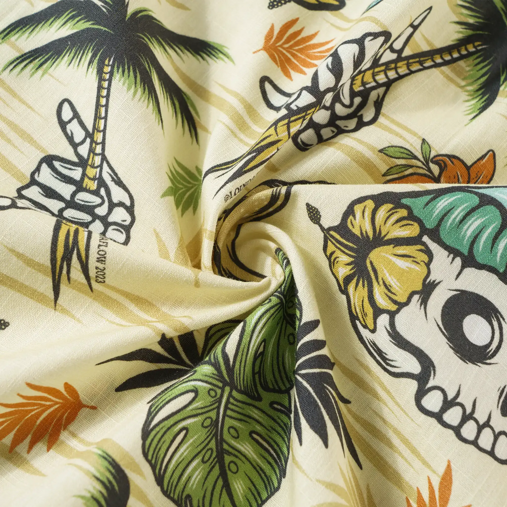 Men's Tropical Hawaiian Shirt 1990s Vintage Skull Shirt Short Sleeve Button-down100% Cotton Green Shirt Aloha Tropical Wilderness Skull By Laihha Organna