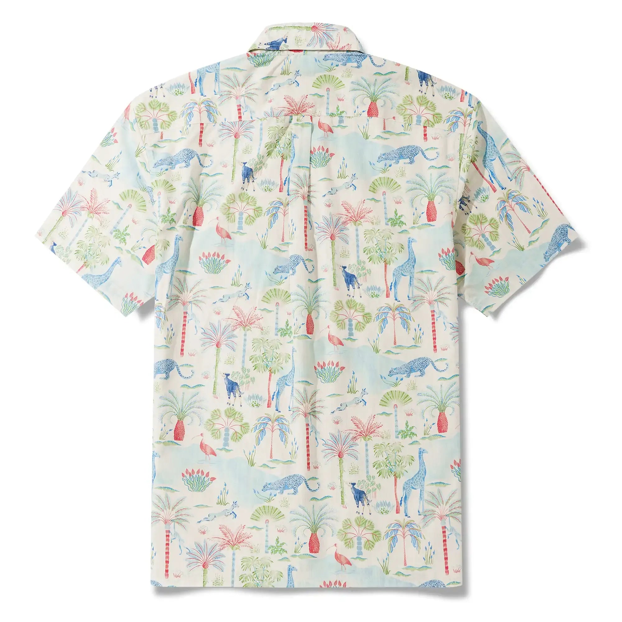 Men's Hawaiian Shirt Short Sleeve Button-down 100% Cotton Beige Aloha Talab Oasis Under The Palm Trees By House of Haricot