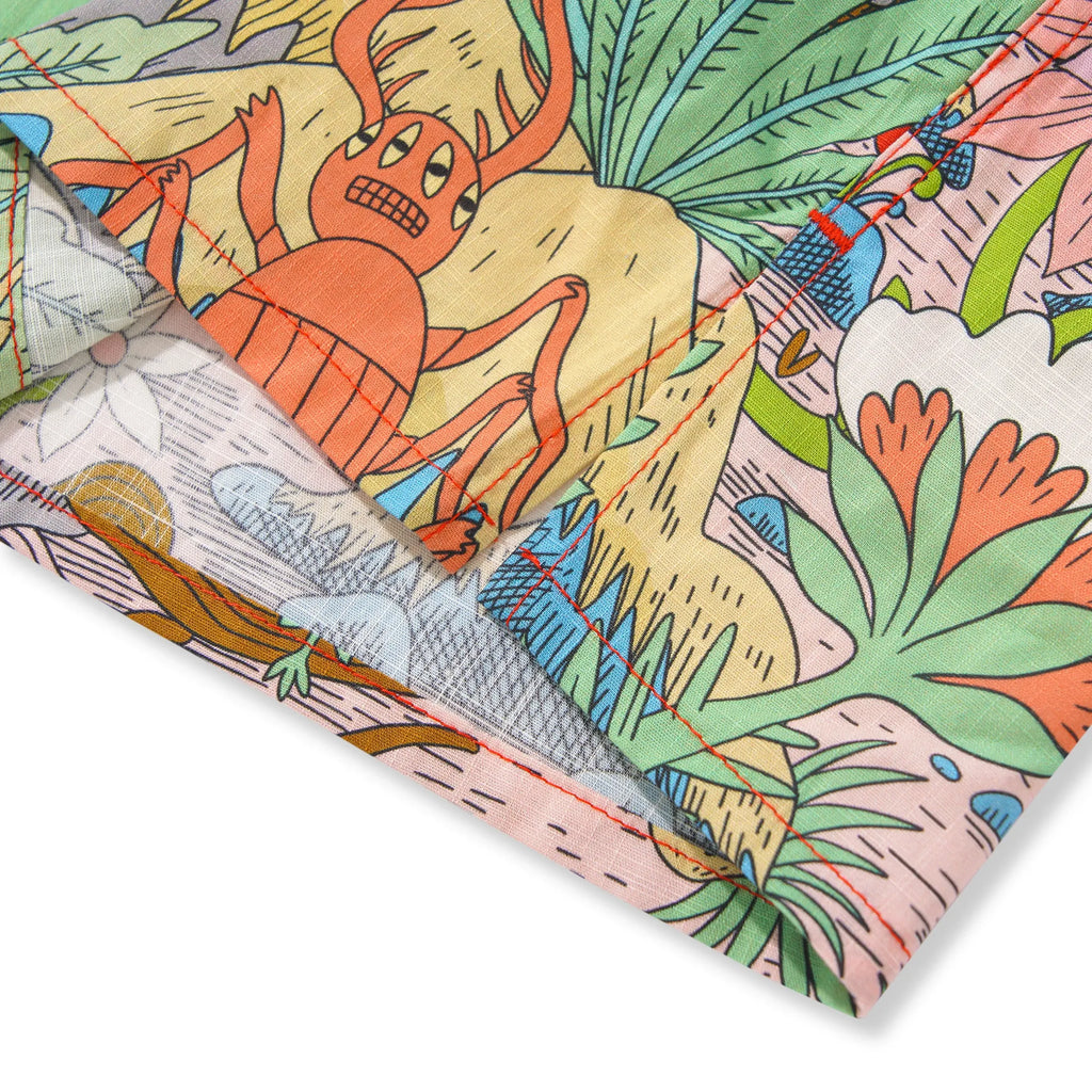 Men's Hawaiian Shirt Short Sleeve Camp Collar 100% Cotton Green Aloha Alien Galactic Garden By Huan huan