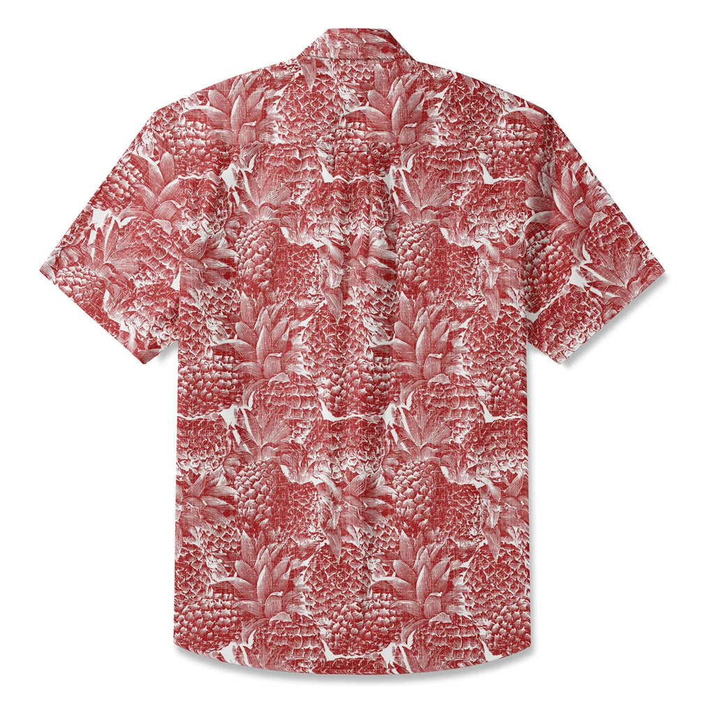 Chemise Hawaïenne à Manches Courtes LeosWare® pour Homme 100% Coton Rouge Aloha Ananas Rouge Linogravure Par Ann