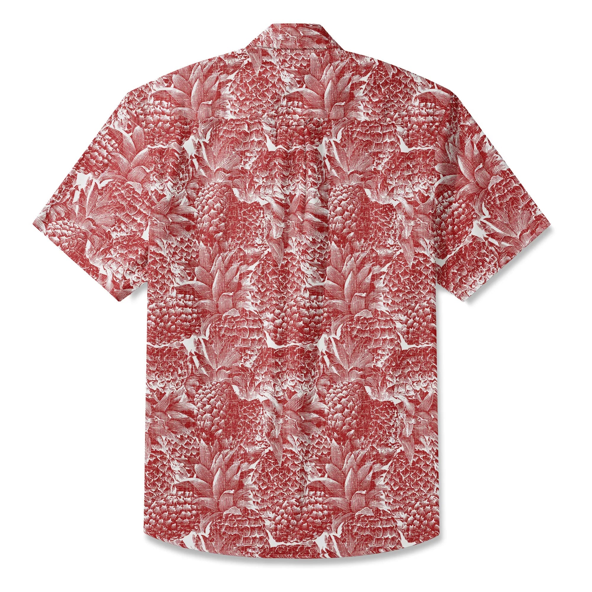 Chemise Hawaïenne à Manches Courtes LeosWare® pour Homme 100% Coton Rouge Aloha Ananas Rouge Linogravure Par Ann