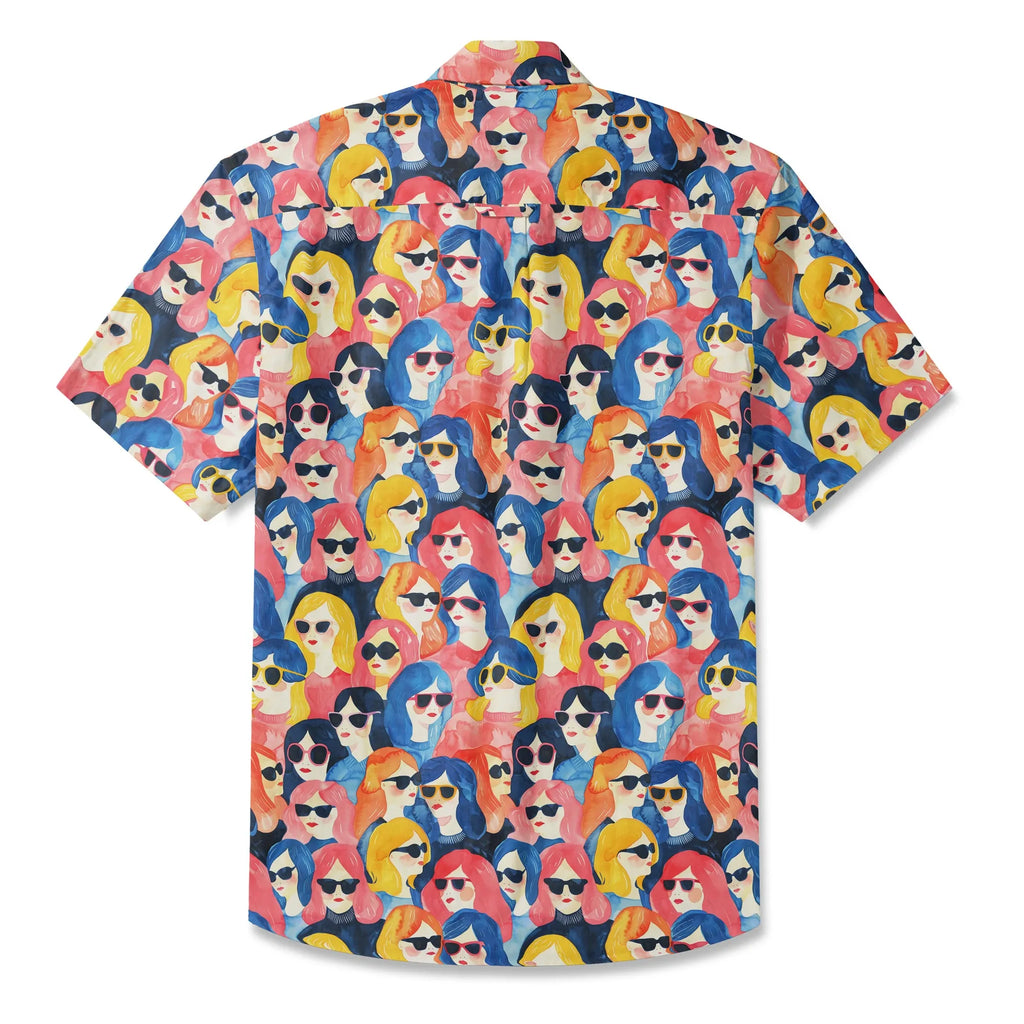LeosWare® Men's Hawaiian Shirt Short Sleeve Button-up 100% Cotton Aloha Sunglasses Girl Party By Ann