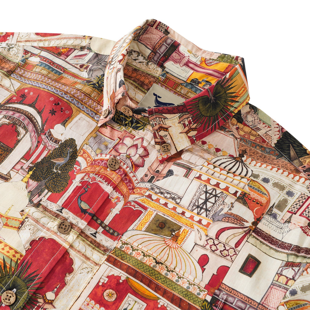Men's Hawaiian Shirt Short Sleeve Button-down 100% Cotton Yellow Aloha Exotic Elegance By Mo