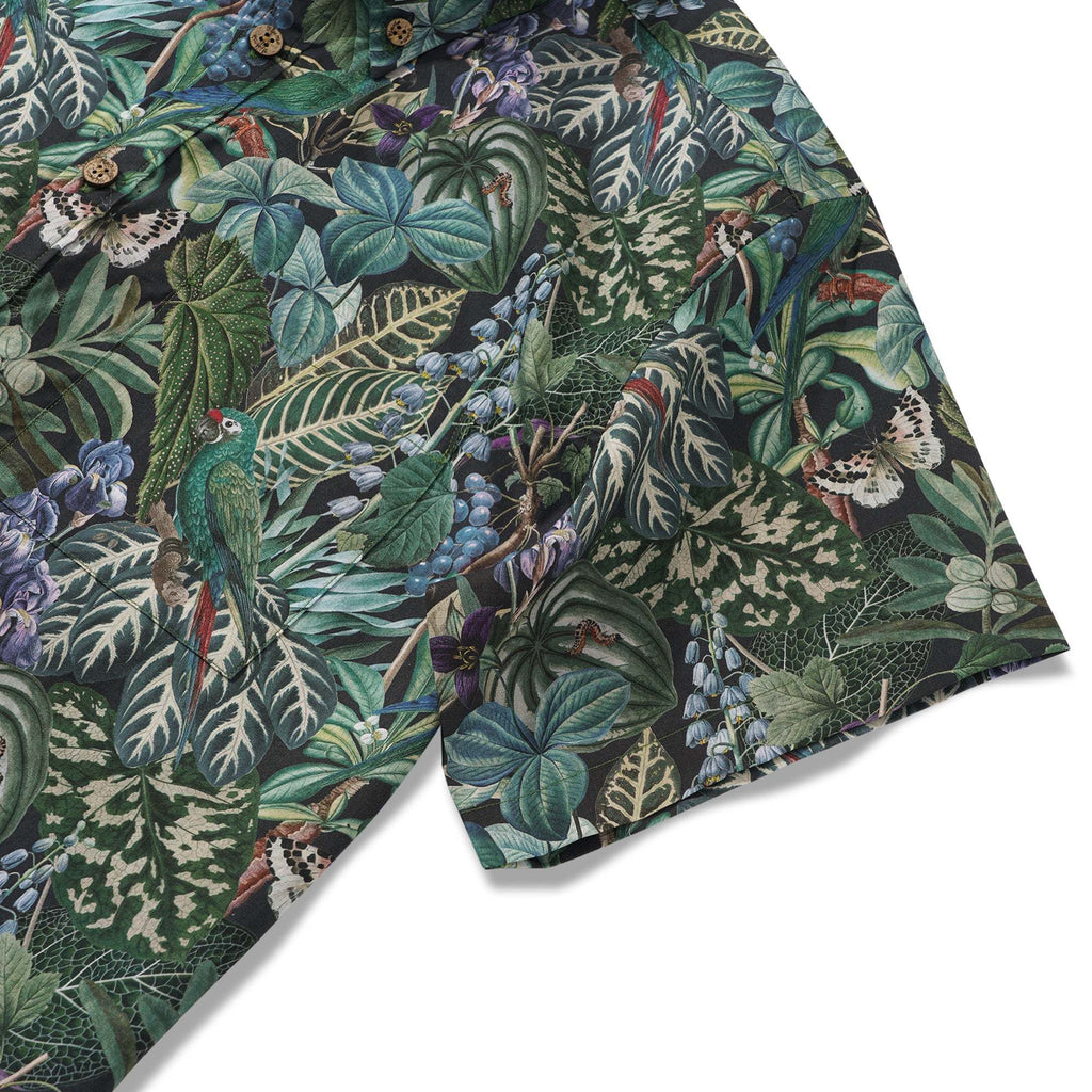 Men's Hawaiian Shirt Short Sleeve Button-down 100% Cotton Green Aloha Jungle Whispers By Cigar