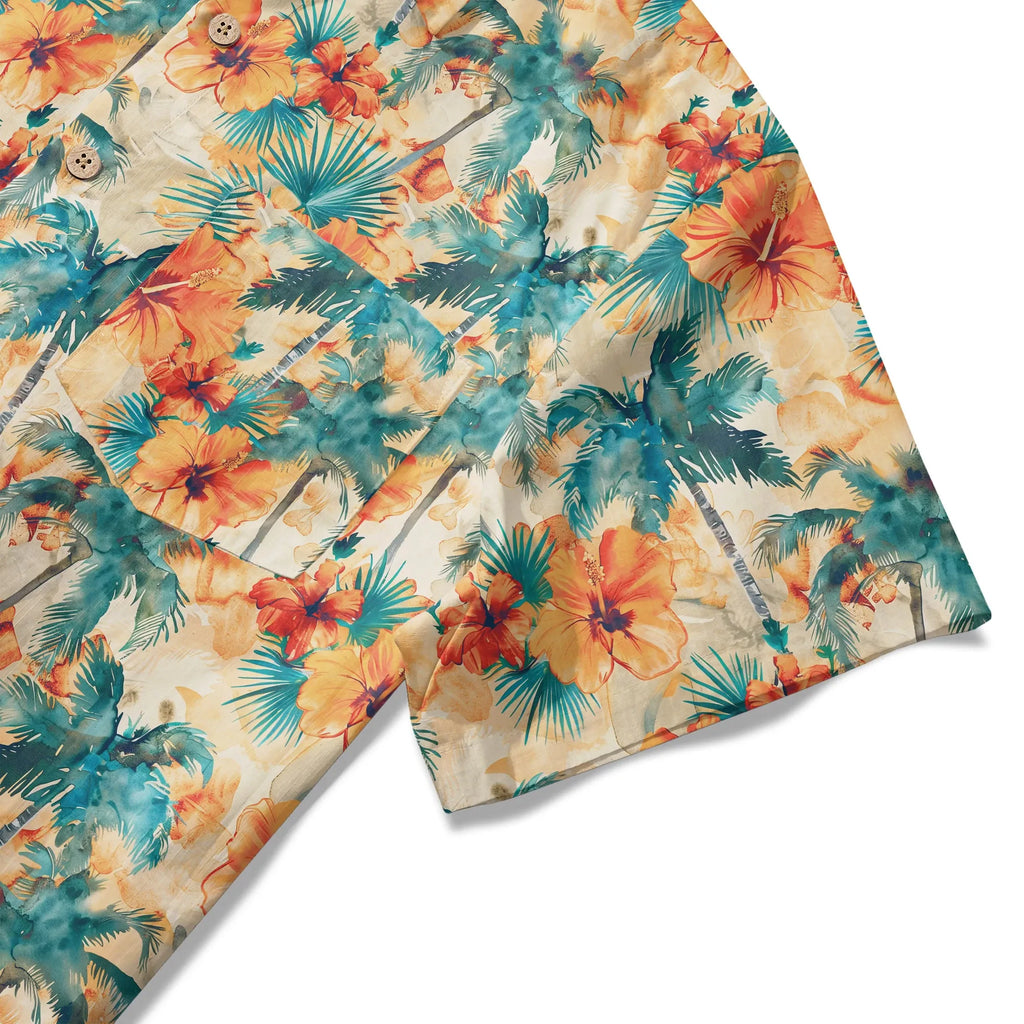 LeosWare® Men's Hawaiian Shirt Short Sleeve Button-up 100% Cotton Orange Aloha Sunset Orange Coconut Breeze By Ann