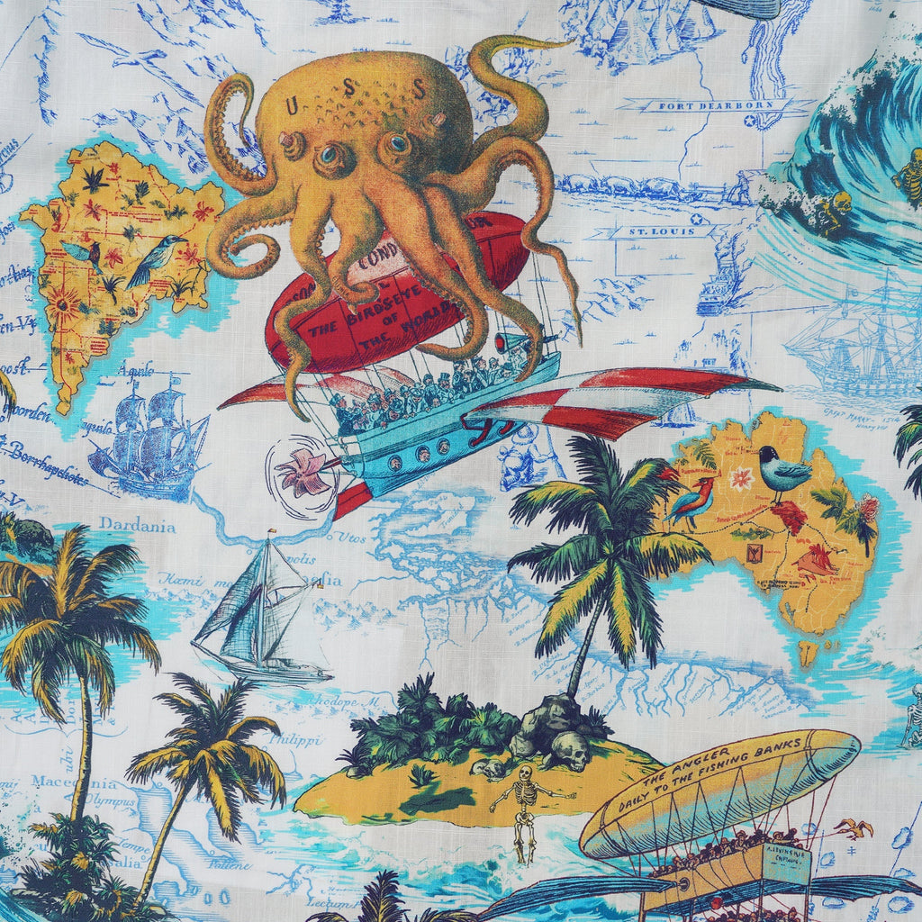 Men's Hawaiian Shirt Short Sleeve Button-down 100% Cotton Blue Aloha Ocean Dreamer By DUDU