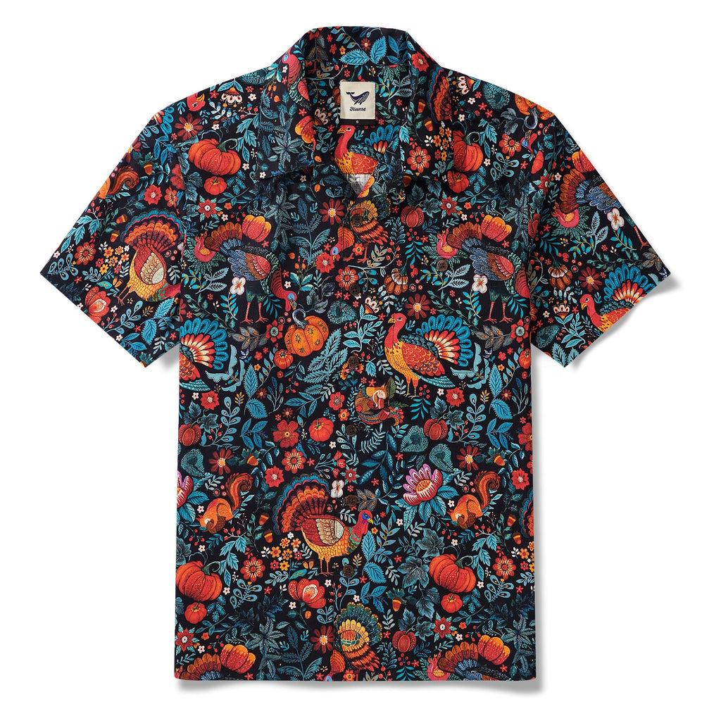 Thanksgiving Gift Men's Hawaiian Shirt Short Sleeve Camp Collar 100% Cotton Green Aloha Grateful Aloha By Zeke