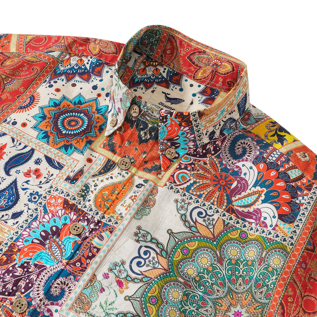 Men's Hawaiian Shirt Short Sleeve Button-down 100% Cotton Blue Aloha Vivid Edges By Yakima