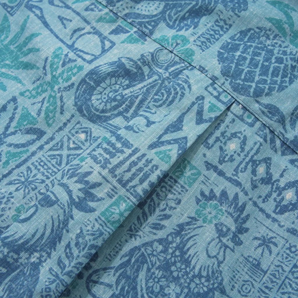 Men's Hawaiian Shirt Short Sleeve Button-down 100% Cotton Blue Rooster Aloha The Bone Voyage By Cigar