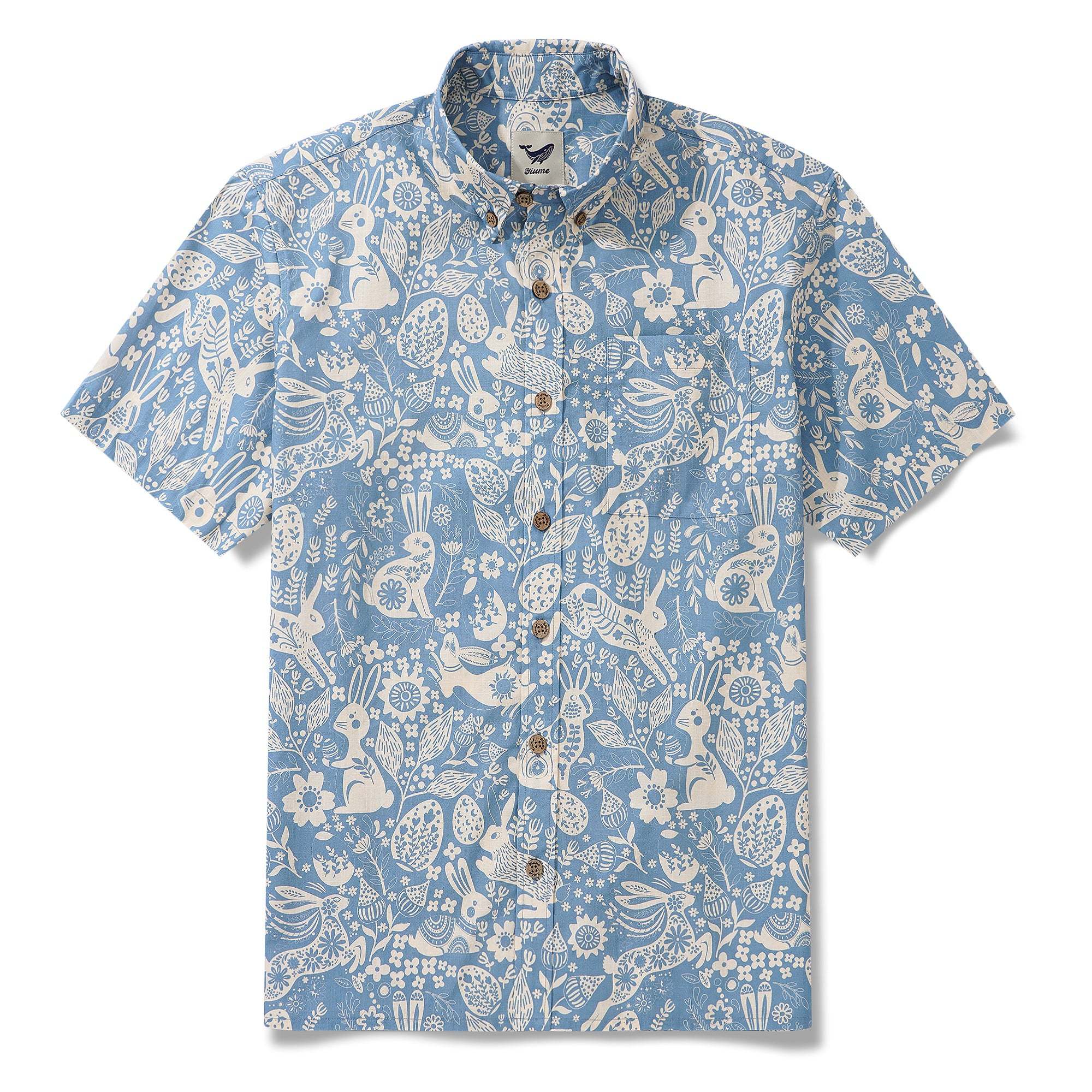 Easter Day Gift Men's Hawaiian Shirt Short Sleeve Button-down 100% Cotton Blue Aloha Spring Revival By Yana