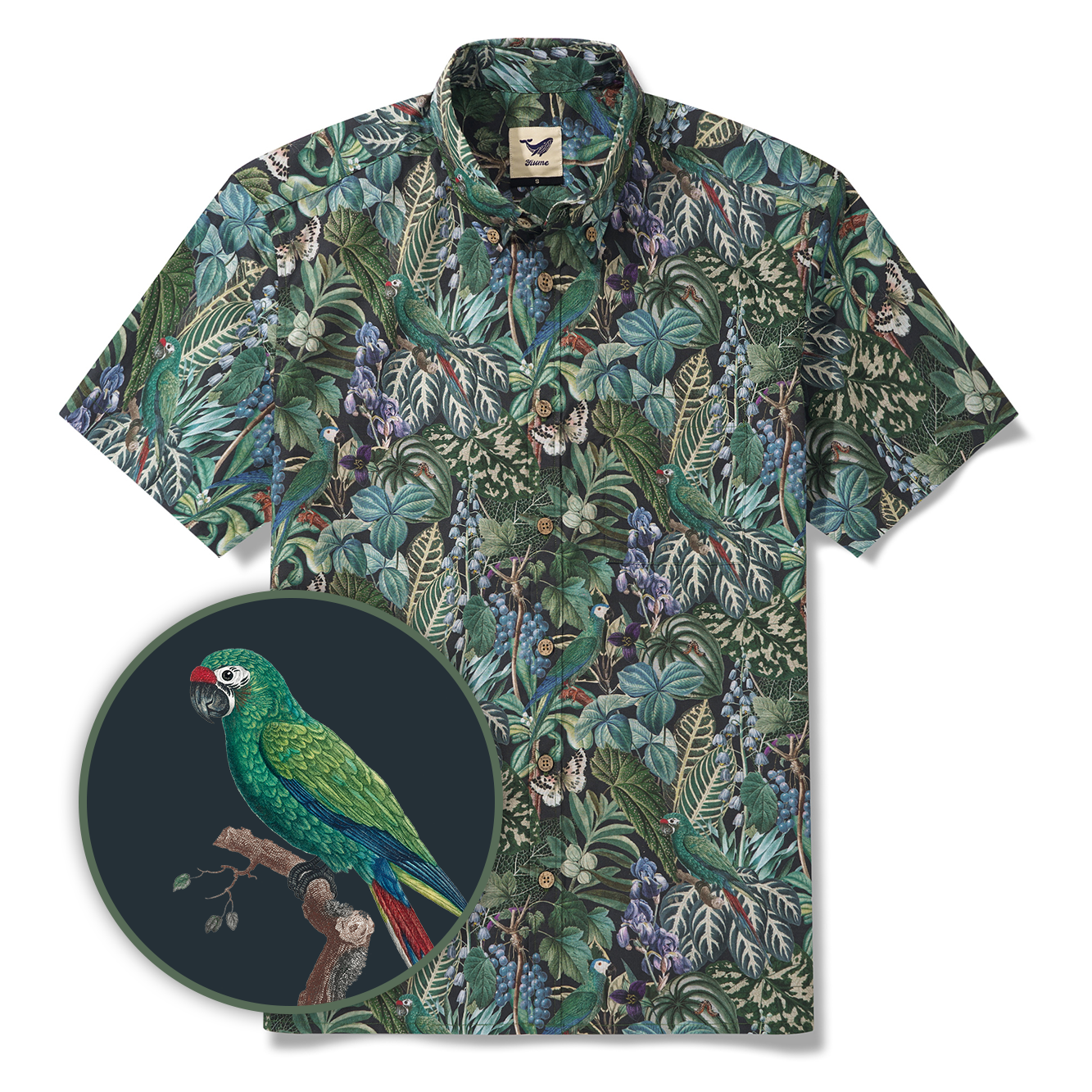 Men's Hawaiian Shirt Short Sleeve Button-down 100% Cotton Green Aloha Jungle Whispers By Cigar