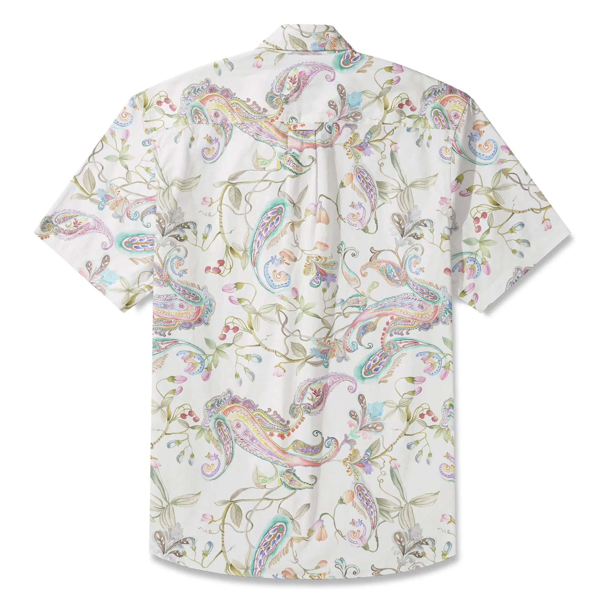 LeosWare® Men's Hawaiian Shirt Short Sleeve Button-up 100% Cotton Green Aloha Fantasy Paisley Garden By Huan huan