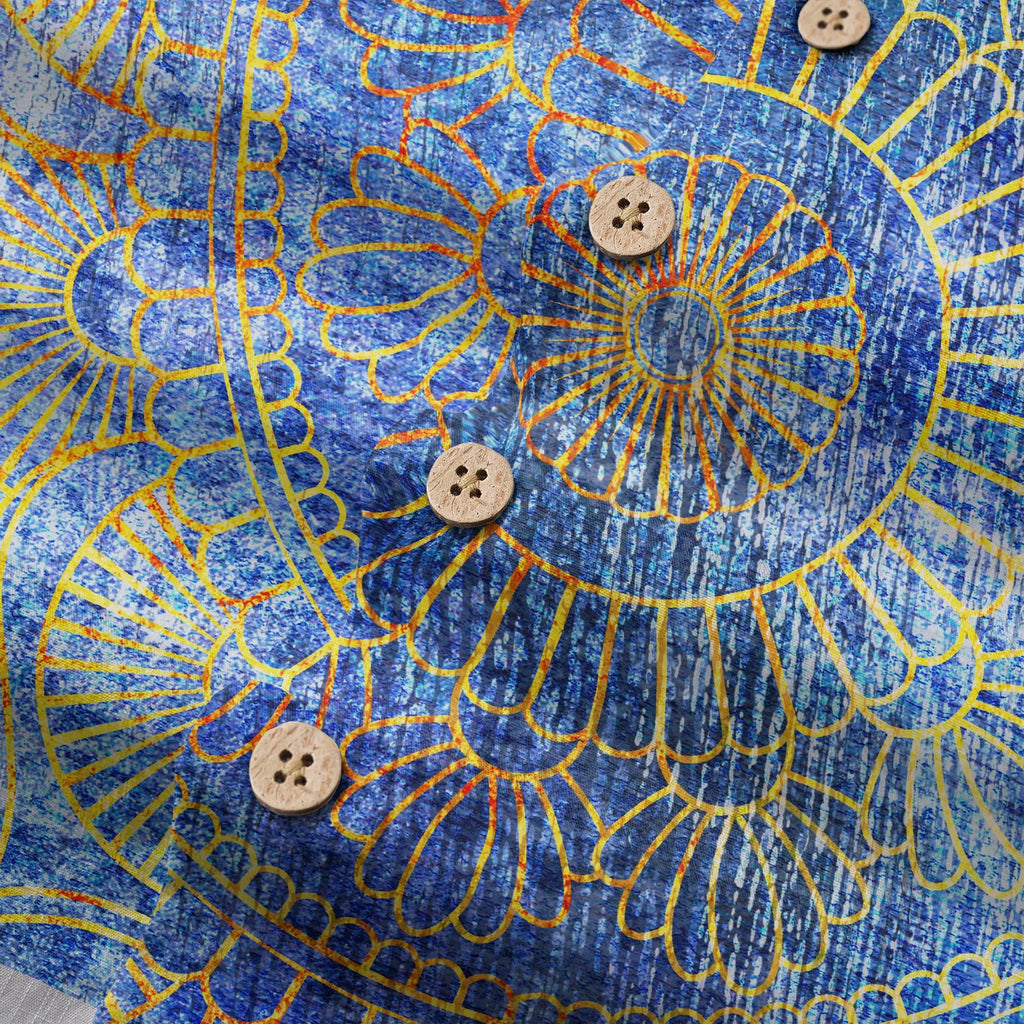LeosWare® Men's Hawaiian Shirt Short Sleeve Button-up 100% Cotton Blue Aloha Indigo Mandala By Ann