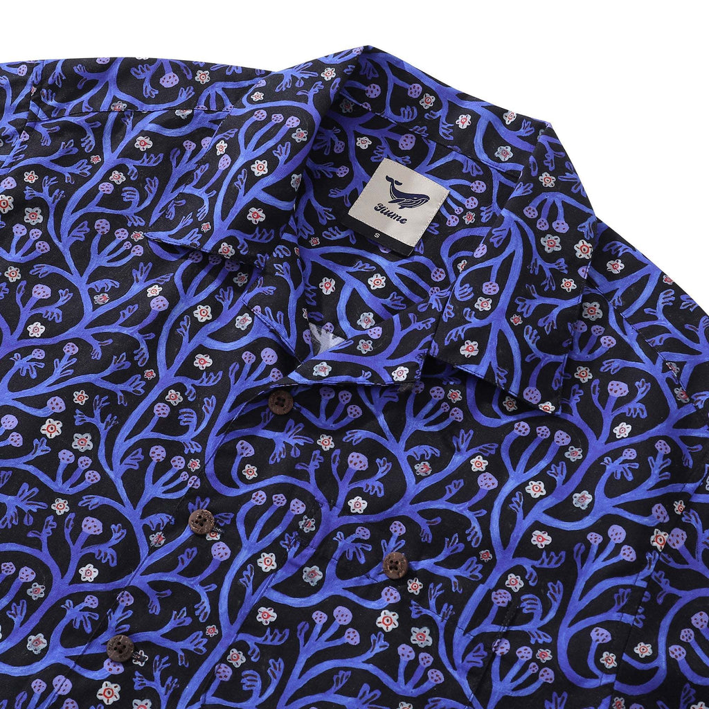 1960s Vintage Hawaiian Shirt For Men 100% Cotton Camp Collar Shirt Midnight Garden Shirt By Monika Forsberg
