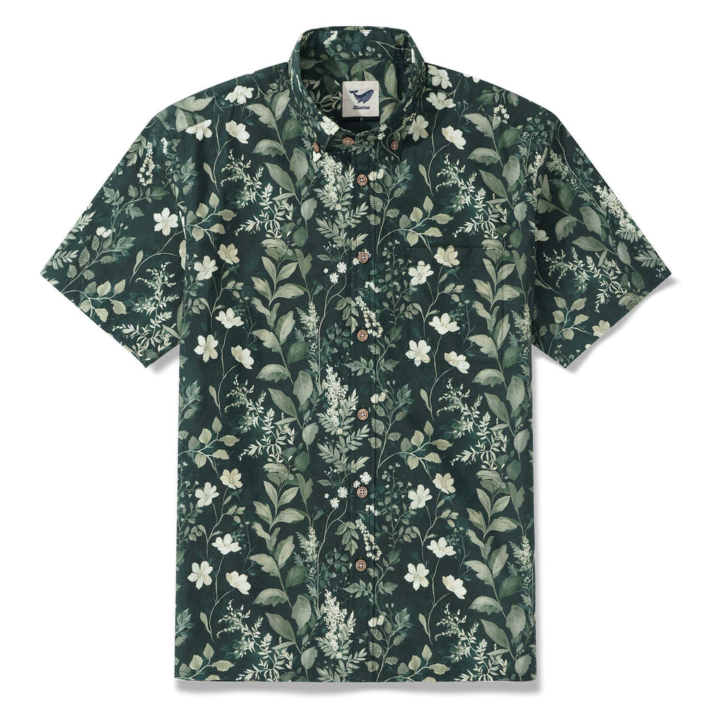 Chemise Hawaïenne Verte des Années 1950 Pour Hommes 100 % Coton À Boutons Courte Manches Tropicale Par Sun