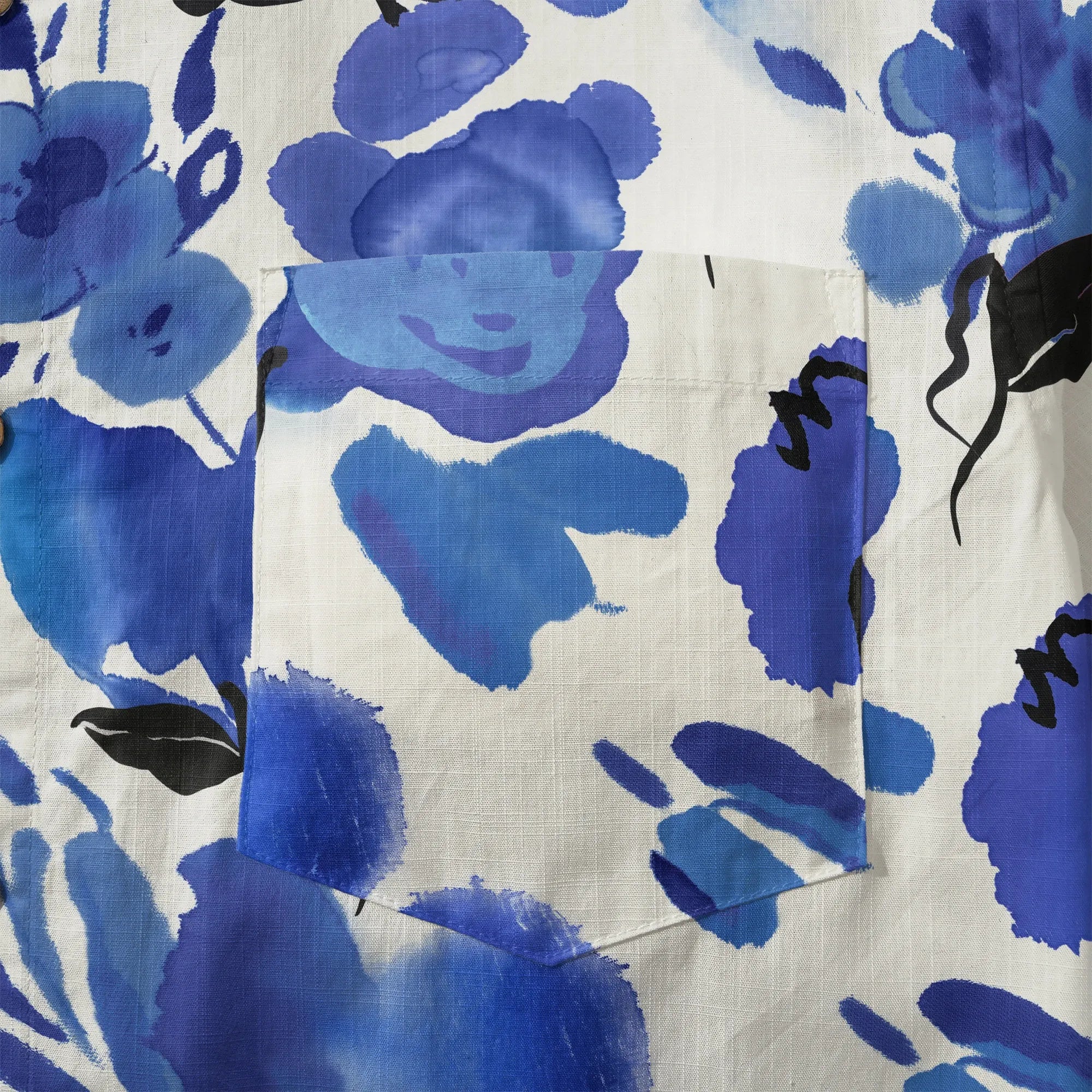 LeosWare® Men's Hawaiian Shirt Short Sleeve Button-up 100% Cotton Blue Aloha Ink Blue Florals By Huan huan