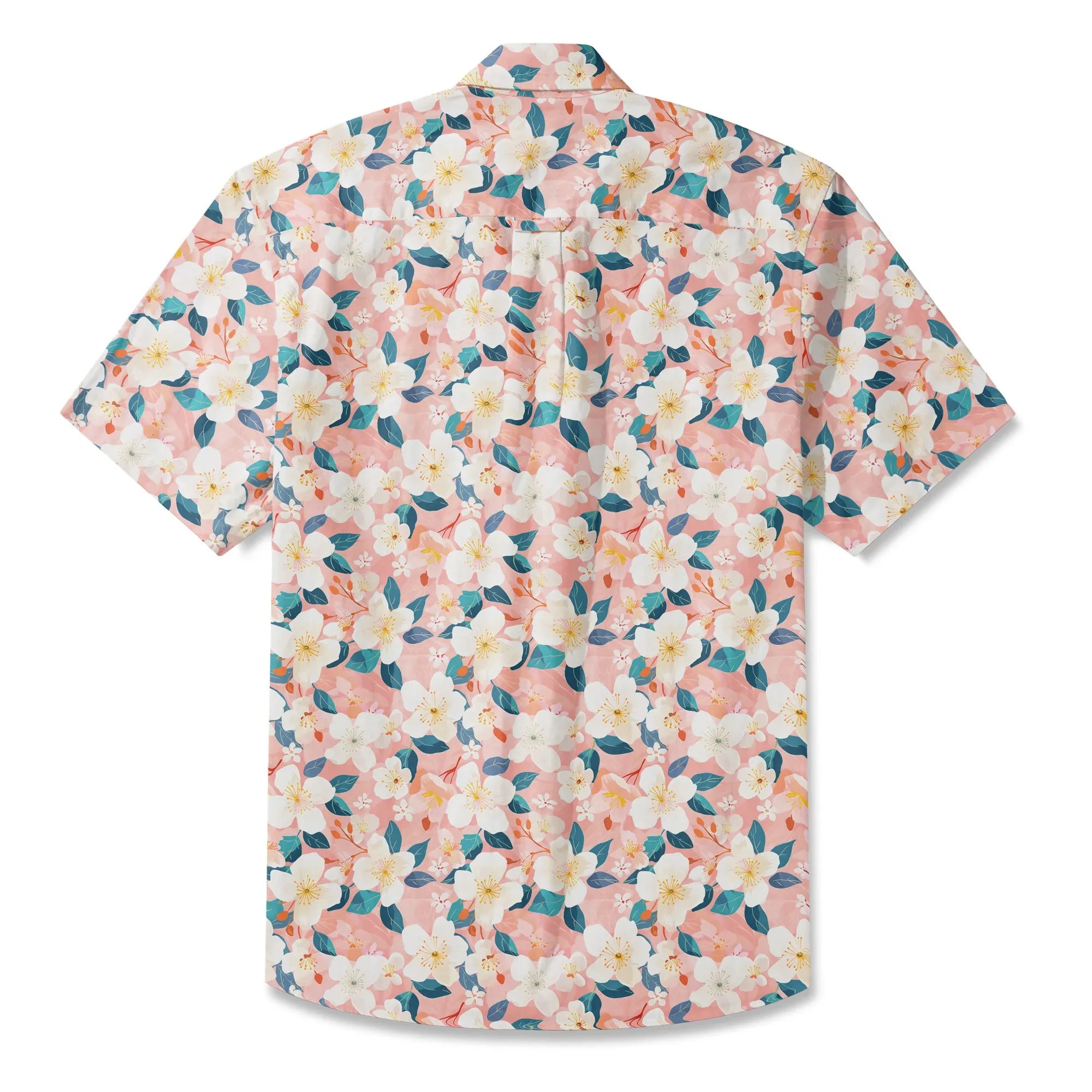 LeosWare® Men's Hawaiian Shirt Short Sleeve Button-up 100% Cotton Aloha Cherry Blossom Spring Delight By Ann