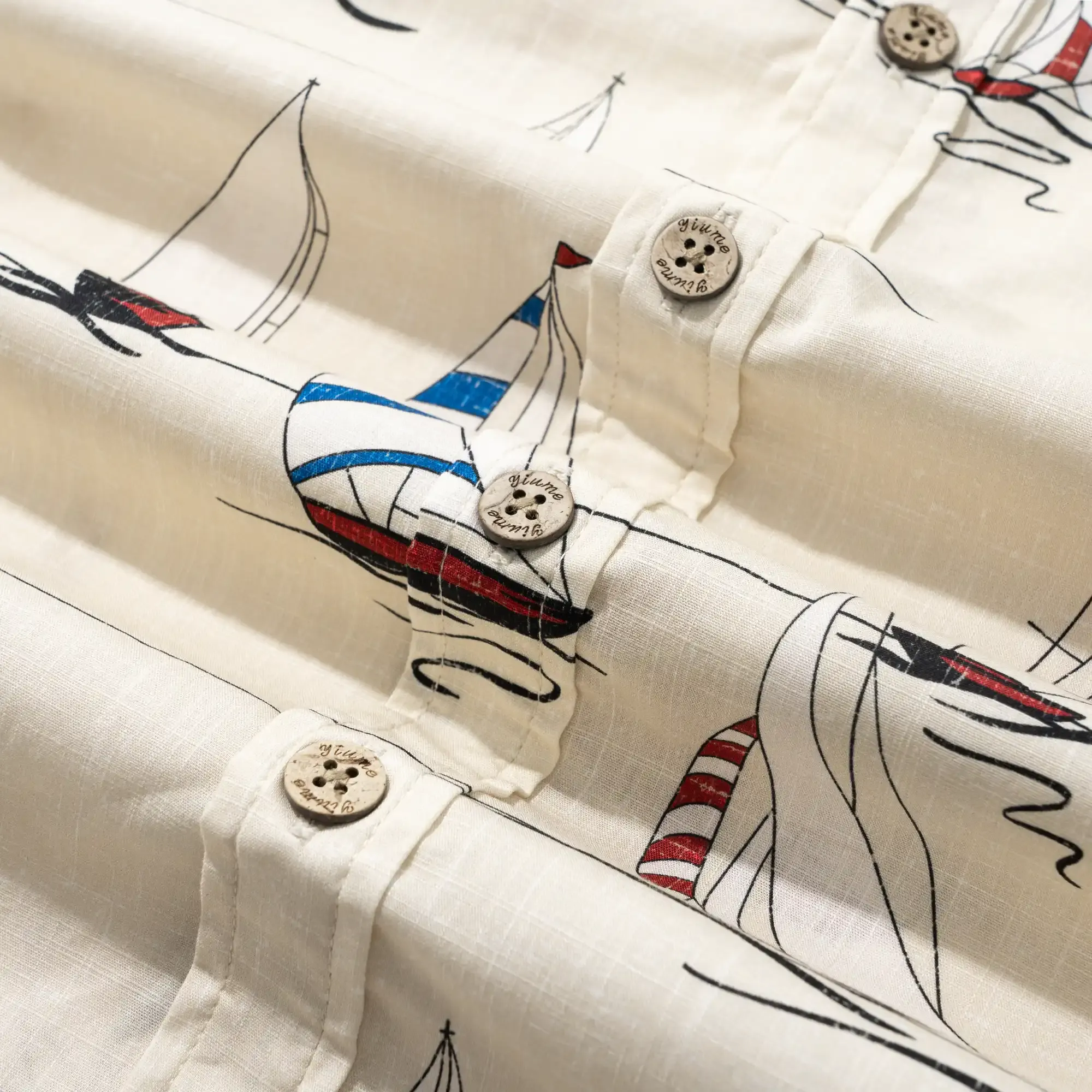 Men's Hawaiian Shirt Short Sleeve Button-down 100% Cotton Blue Aloha Sail into the Horizon By Huan huan