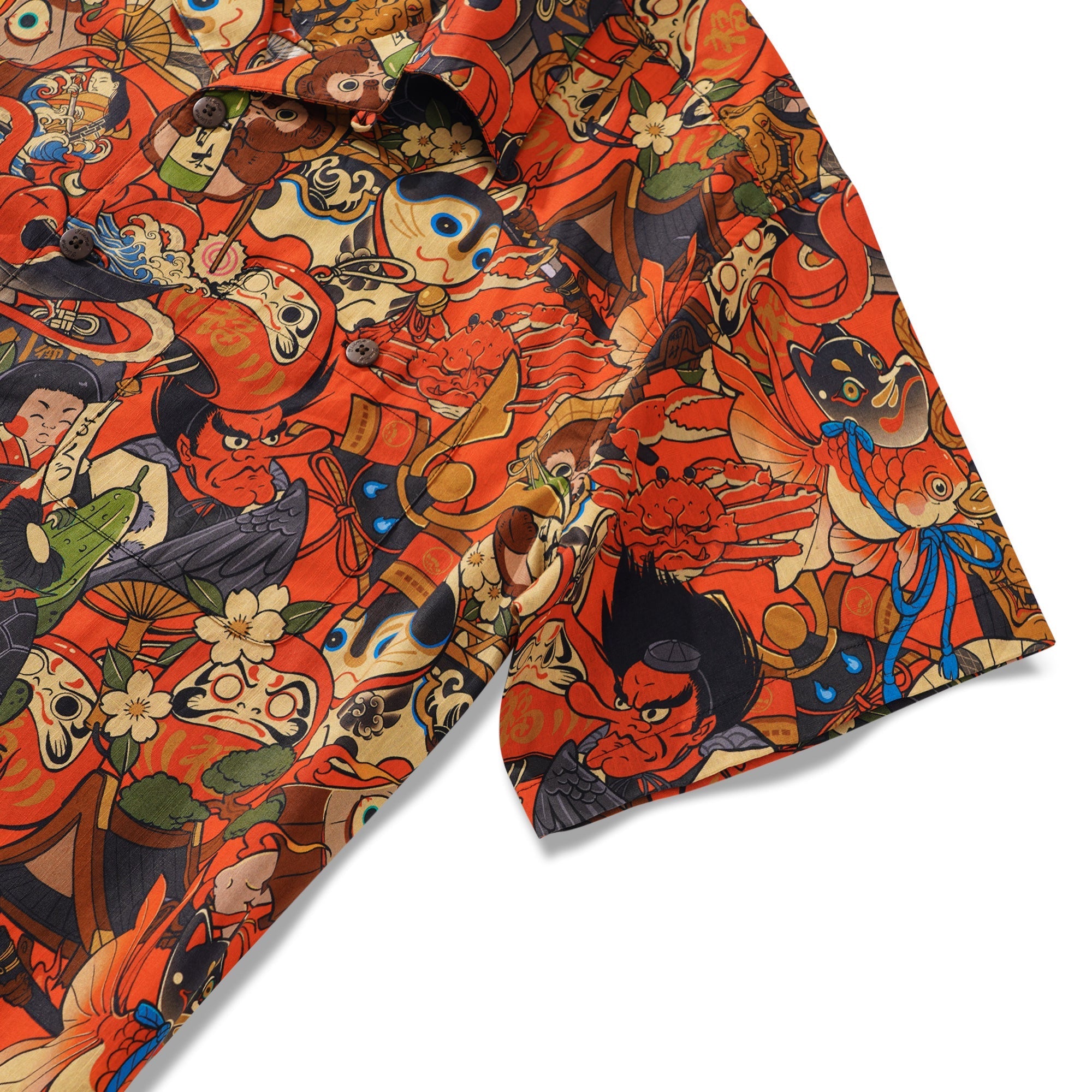 Men's Hawaiian Shirt Short Sleeve Camp Collar 100% Cotton Red Aloha Good Fortune Spirits By Zeke