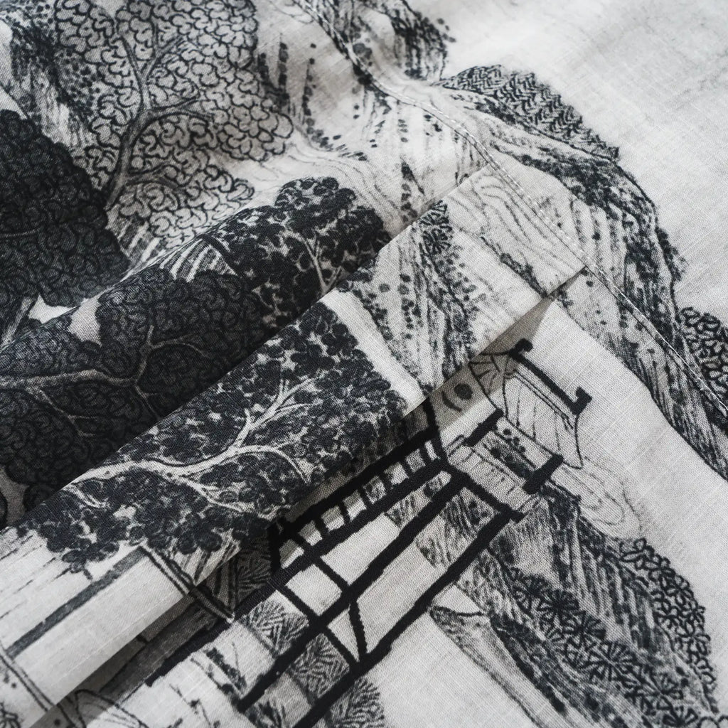 Men's Hawaiian Shirt Short Sleeve Button-down 100% Cotton Black Aloha Oriental Inkscape By DUDU