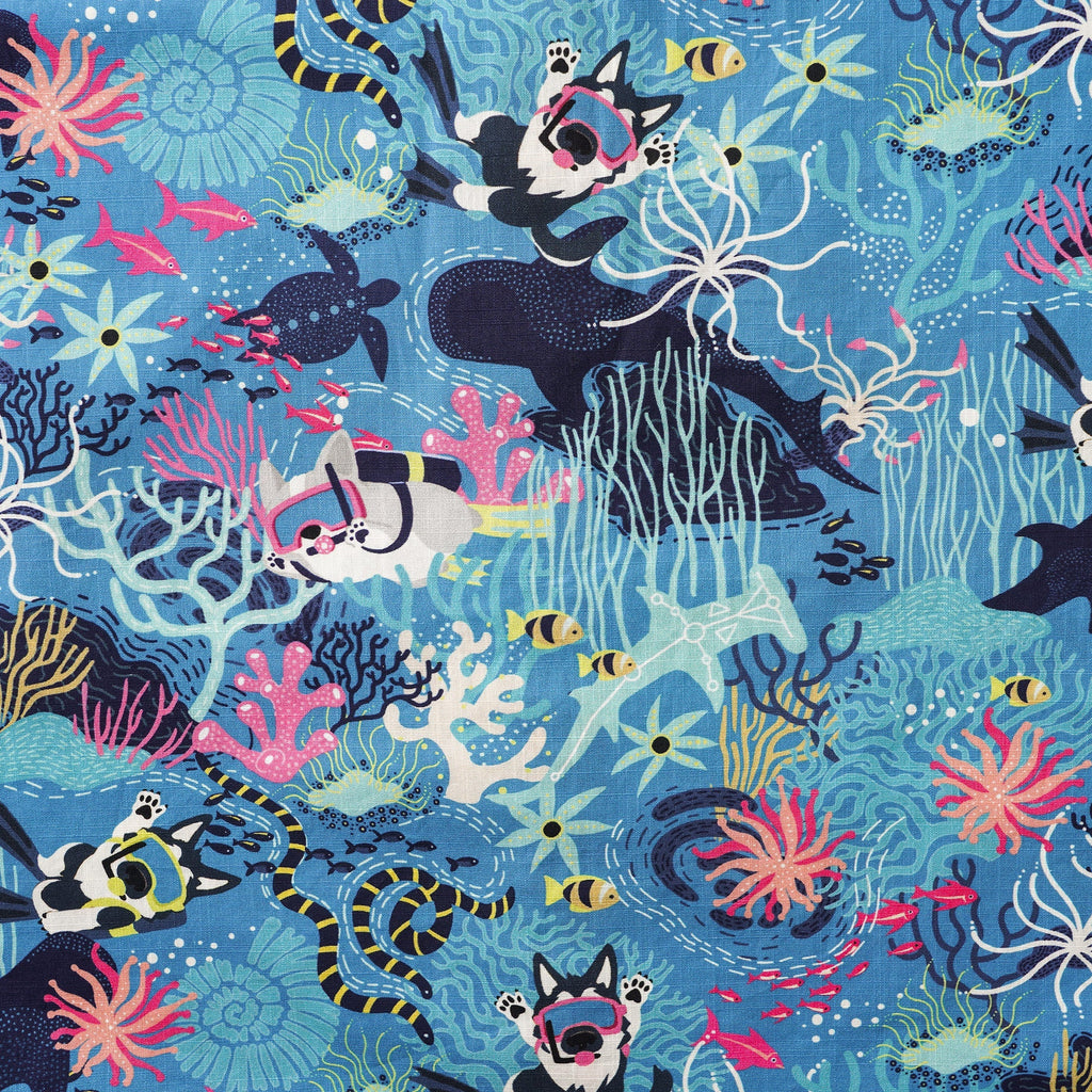 Men's Blue Hawaiian Shirt Fish & Turtle Shirt Short Sleeve Button-down 100% Cotton Blue Aloha Dive Pup By Zeke