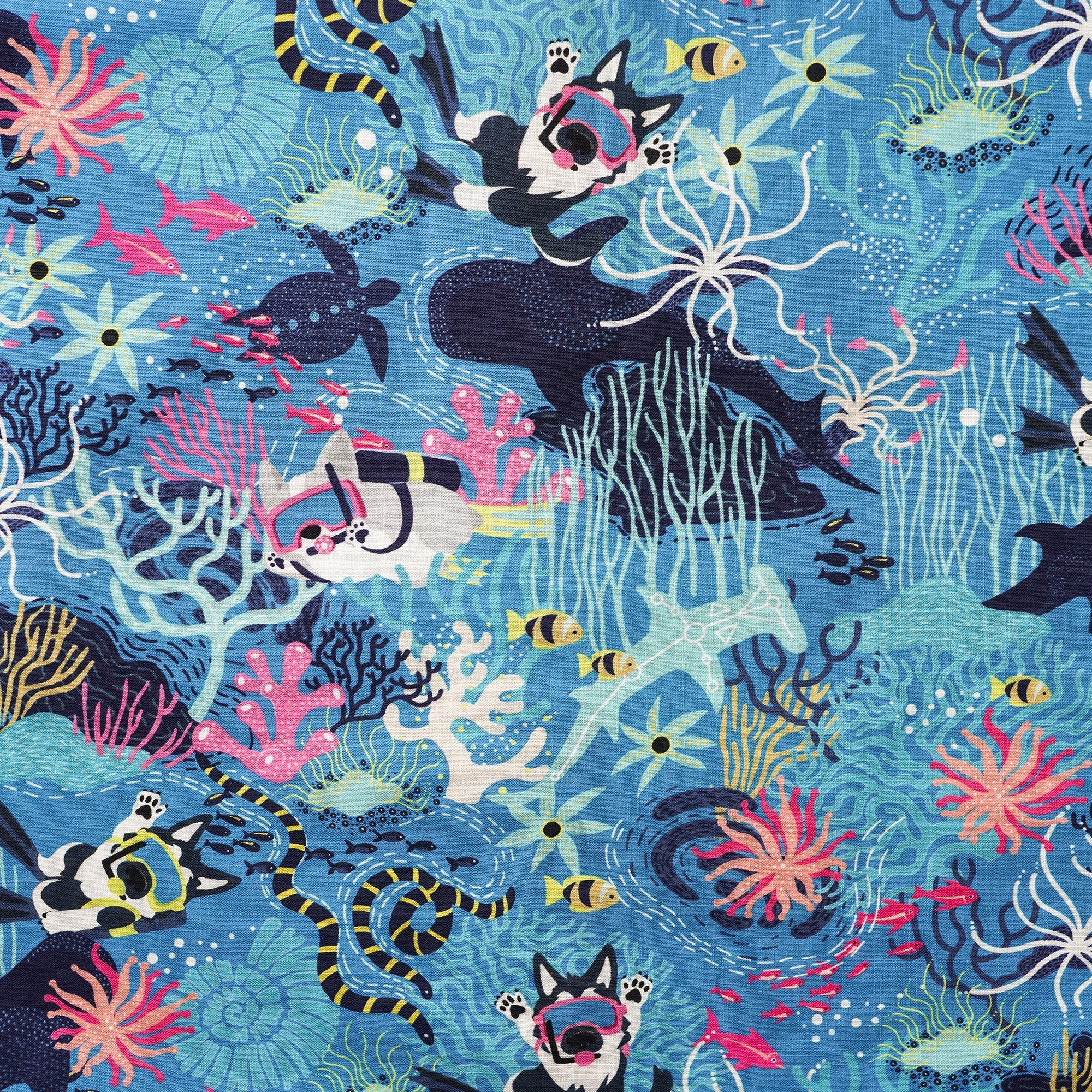 Men's Blue Hawaiian Shirt Fish & Turtle Shirt Short Sleeve Button-down 100% Cotton Blue Aloha Dive Pup By Zeke