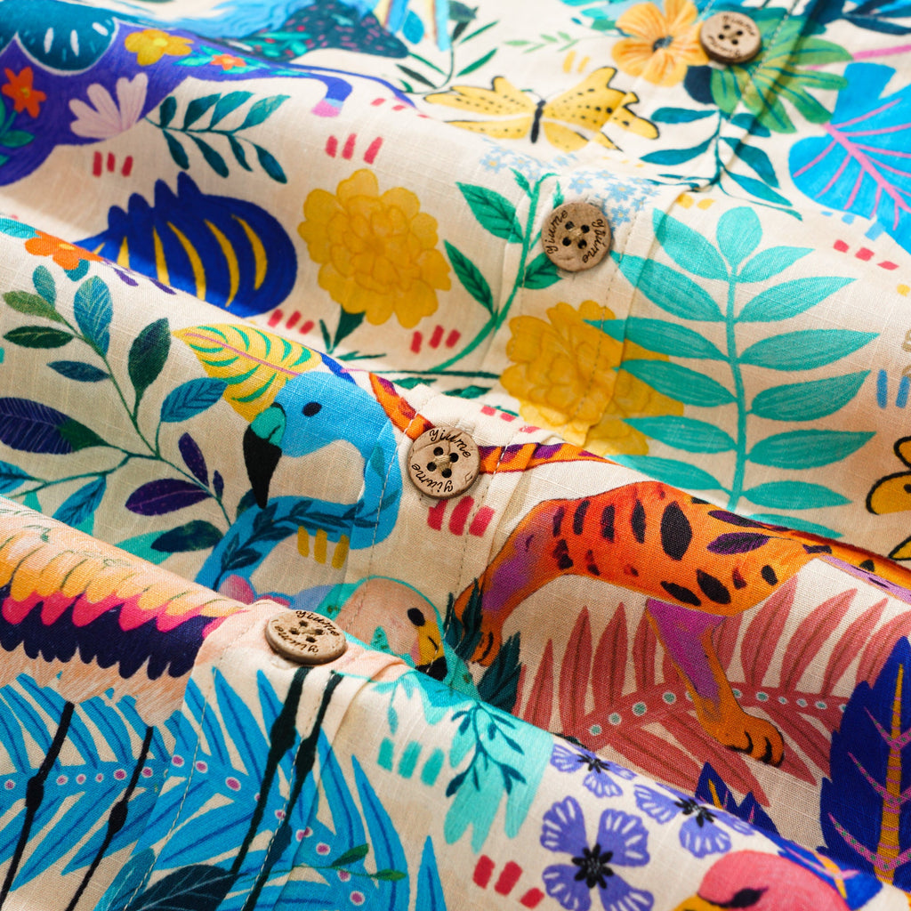 Men's Colorful Hawaiian Shirt Short Sleeve Button-down 100% Cotton Aloha Jungle Whimsy By Zeke