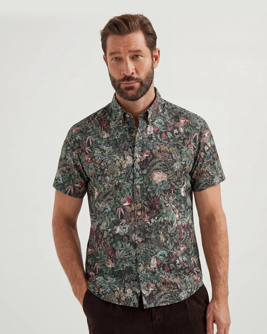 Men's Hawaiian Shirt Short Sleeve Button-down 100% Cotton Green Aloha Vintage Countryside Tale Of First Snow By Cigar