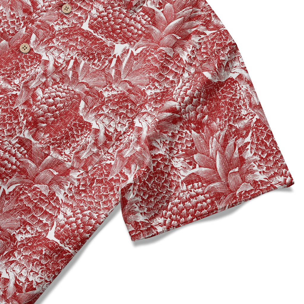 Chemise Hawaïenne à Manches Courtes LeosWare® pour Homme 100% Coton Rouge Aloha Ananas Rouge Linogravure Par Ann