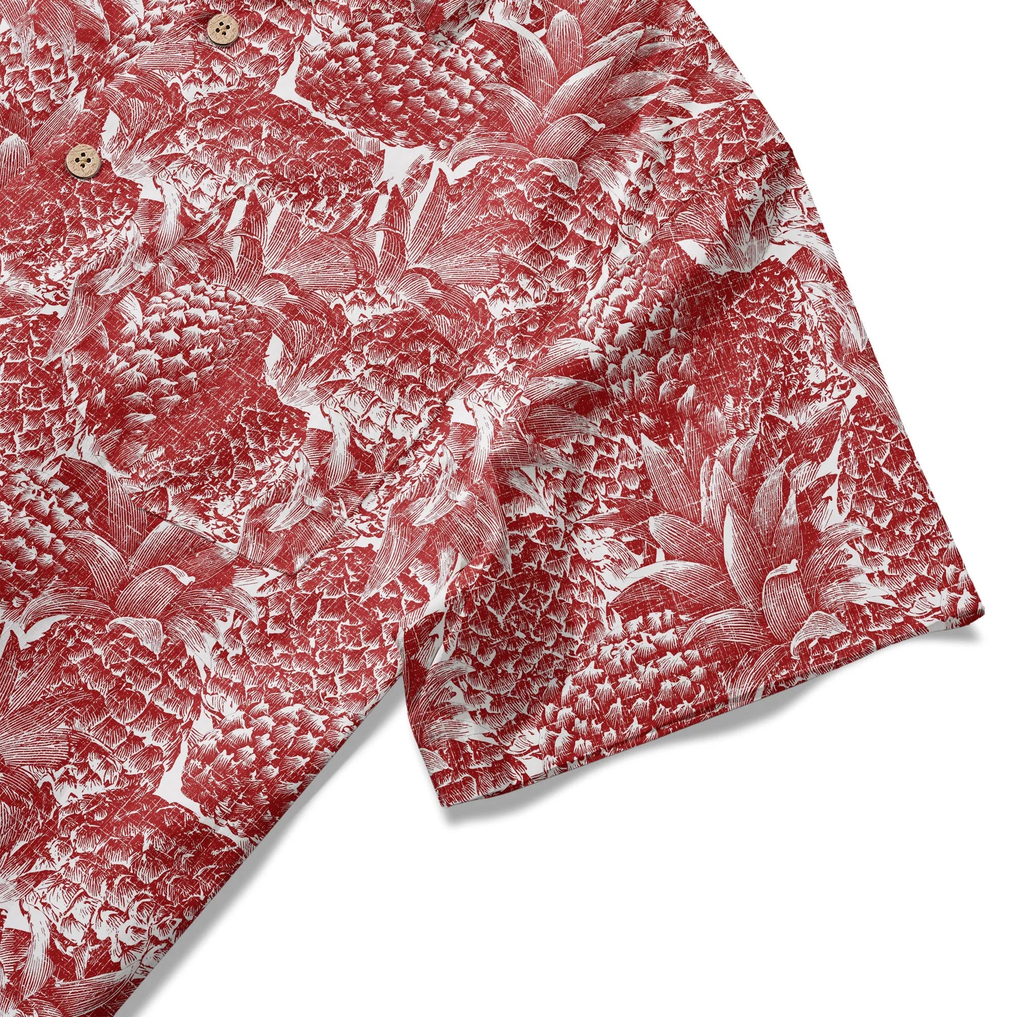 Chemise Hawaïenne à Manches Courtes LeosWare® pour Homme 100% Coton Rouge Aloha Ananas Rouge Linogravure Par Ann