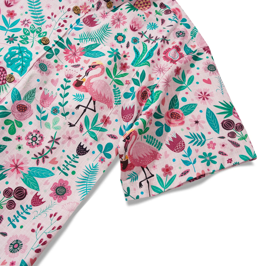 Men's Hawaiian Shirt Short Sleeve Button-down 100% Cotton Aloha Flamingo Petal Escape Flamingo By Cigar