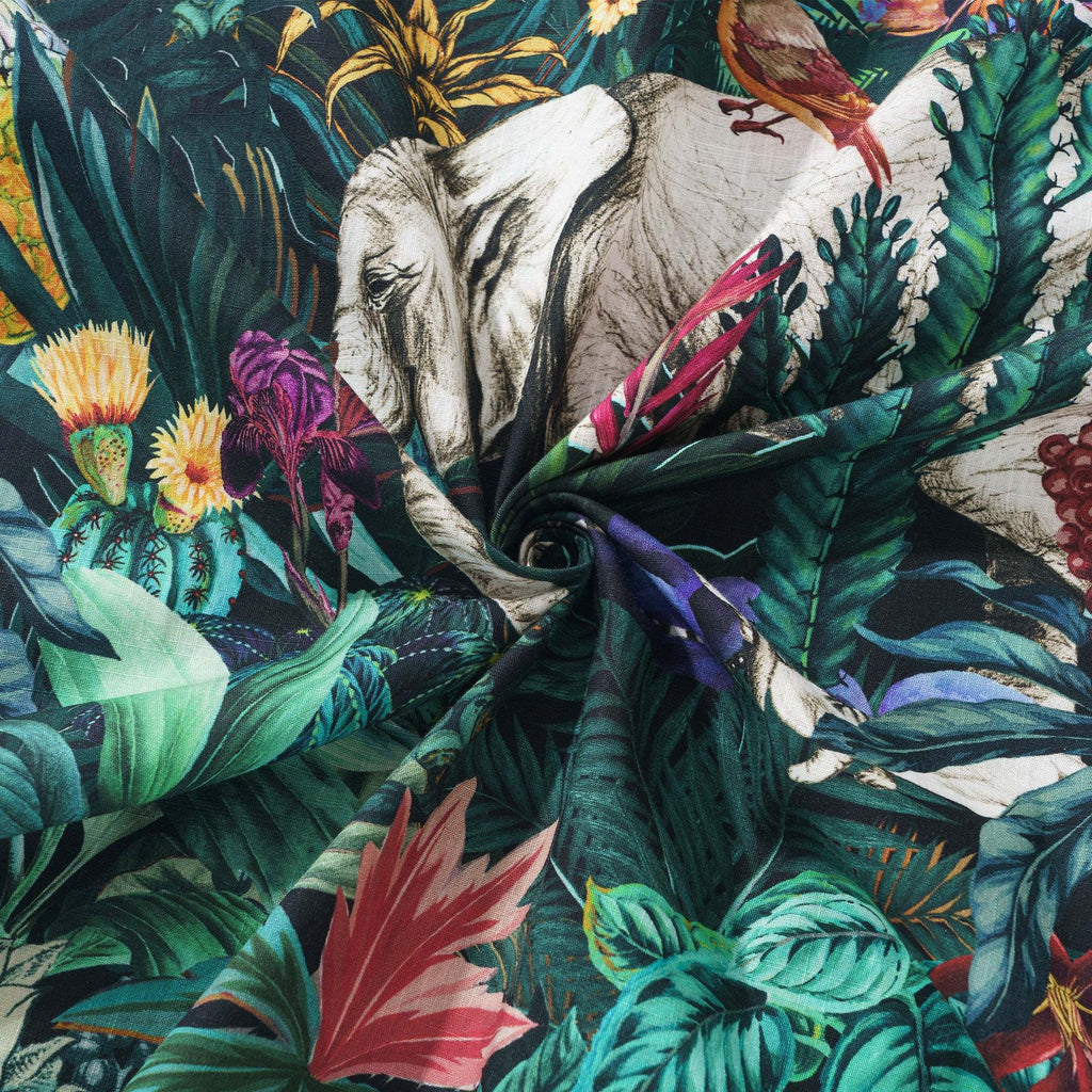 Elephant Jungle Enchantment Menagerie 100% Cotton Men's Aloha Hawaiian Short Sleeve Camp Collar Shirt Zebra Bird Dog By Sylvia