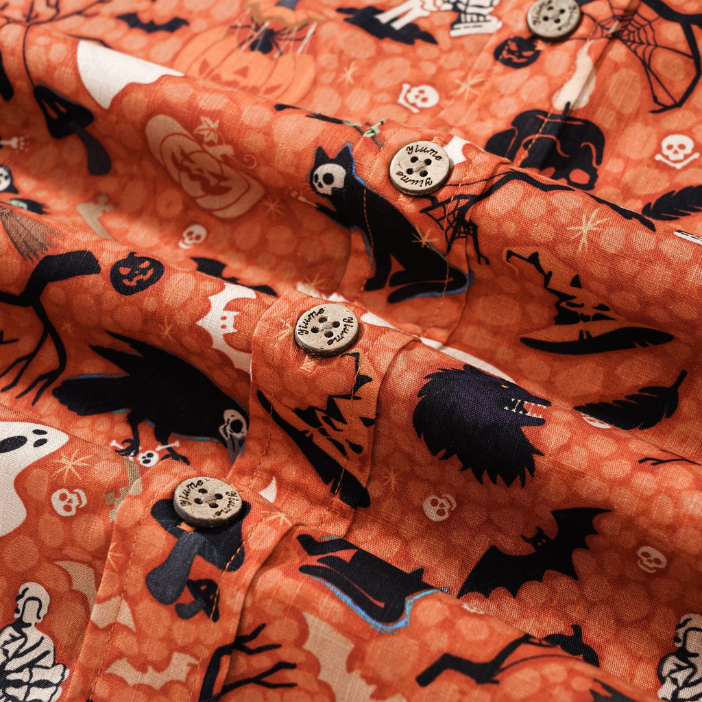 Halloween Gift Hawaiian Shirt For Men Orange Short Sleeve Button-down 100% Cotton Orange Aloha Shirt By Zeke
