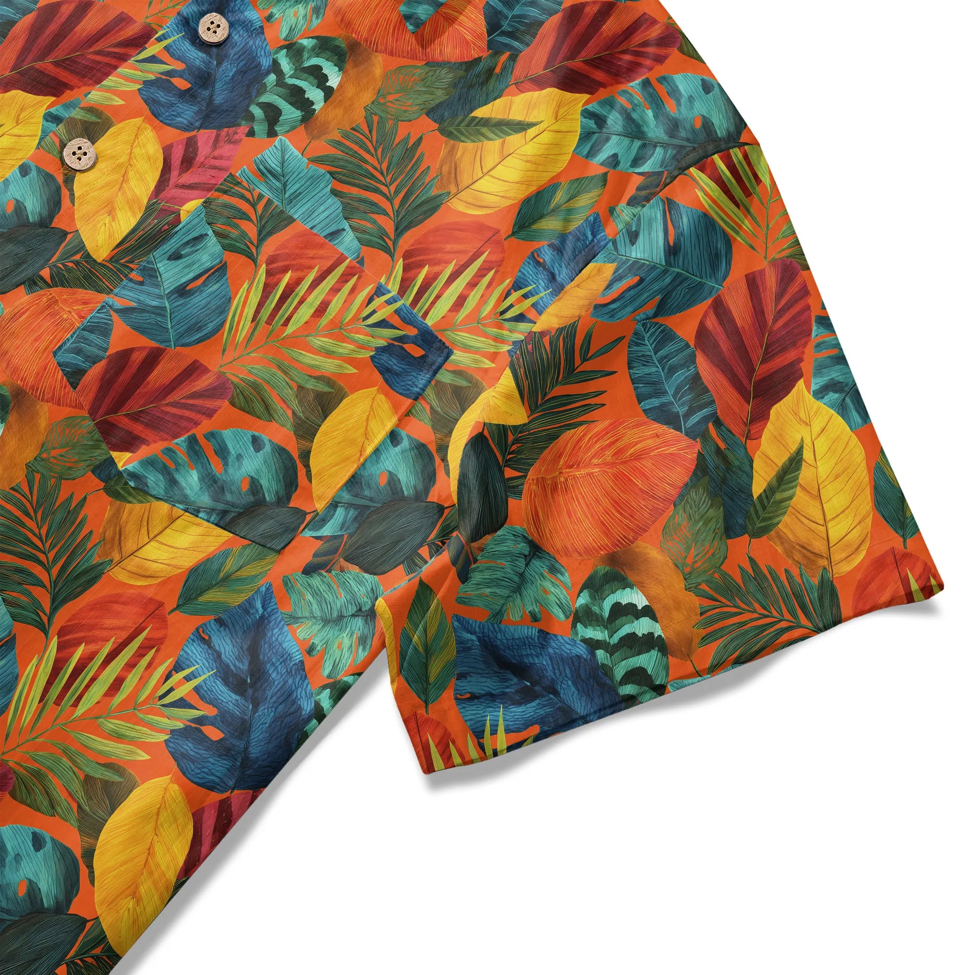 LeosWare® Men's Hawaiian Shirt Short Sleeve Button-up 100% Cotton Orange Aloha Orange Flame Rainforest By Ann