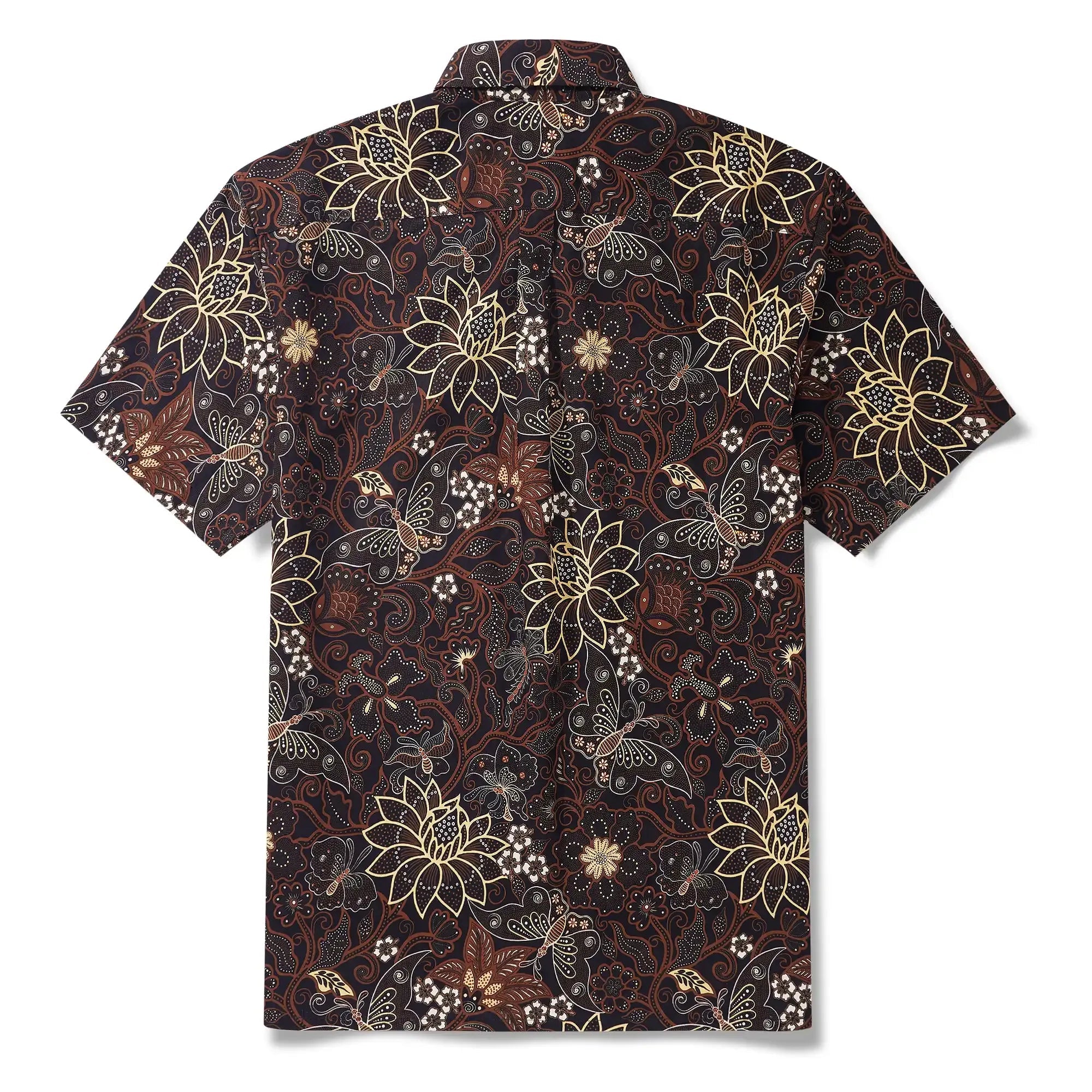 Chemise hawaïenne pour homme à manches courtes, boutonnée, 100 % coton, jaune, Aloha Fleurs envoûtantes et papillons par Huan huan