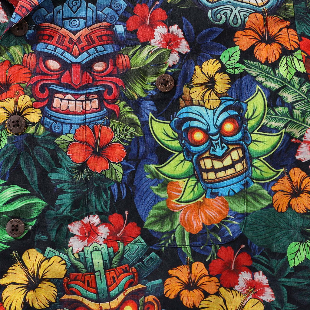 Authentic Hawaiian Shirt For Men 1940s Vintage TIKI BAR Shirt Camp Collar By Yakima